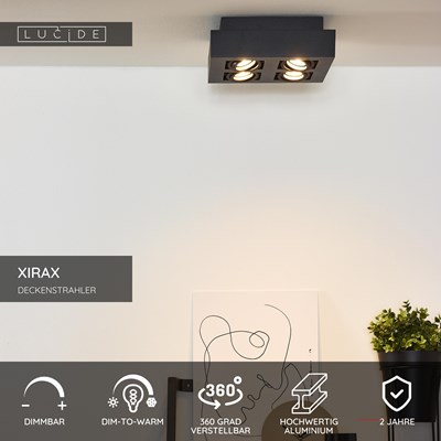 Lucide XIRAX - Deckenstrahler - LED Dim to warm - GU10 - 4x5W 2200K/3000K - Schwarz